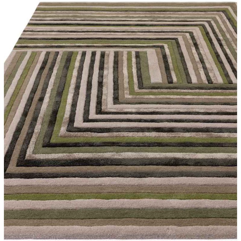 Tapis de salon en laine et viscose vert Lineus