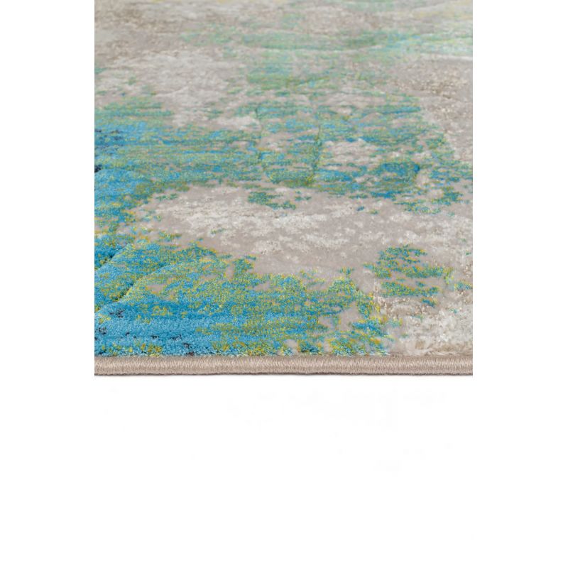 Tapis de salon en polyester gris bleu vert et jaune Boréal