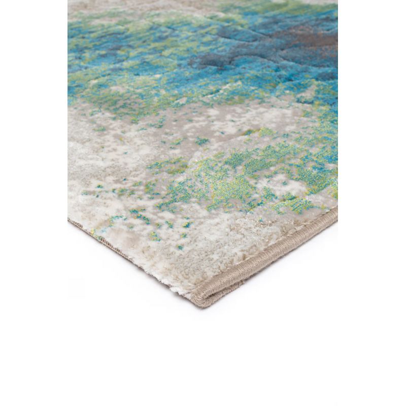 Tapis de salon en polyester gris bleu vert et jaune Boréal