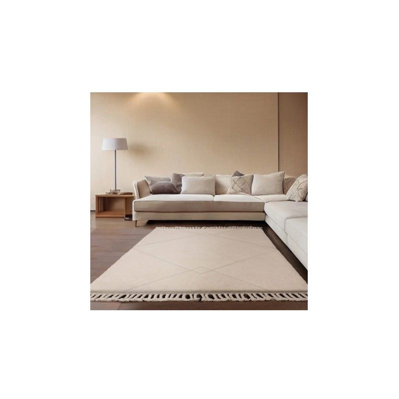 Tapis de salon epais motifs losanges berbère crème FIARA