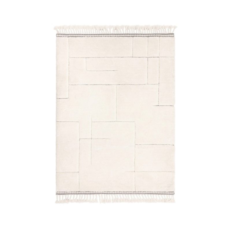 Tapis de salon epais motifs lignes berbère crème FIARA