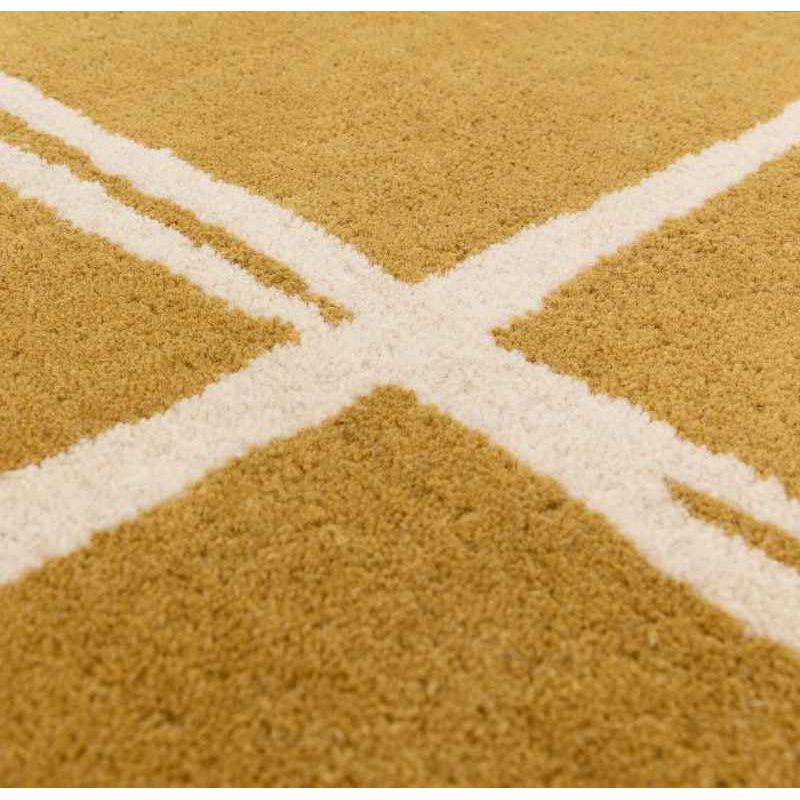 Tapis en laine moderne jaune ocre à carreaux blanc Georgia