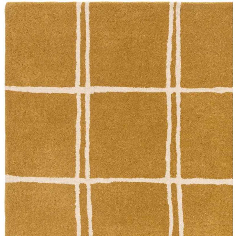Tapis en laine moderne jaune ocre à carreaux blanc Georgia