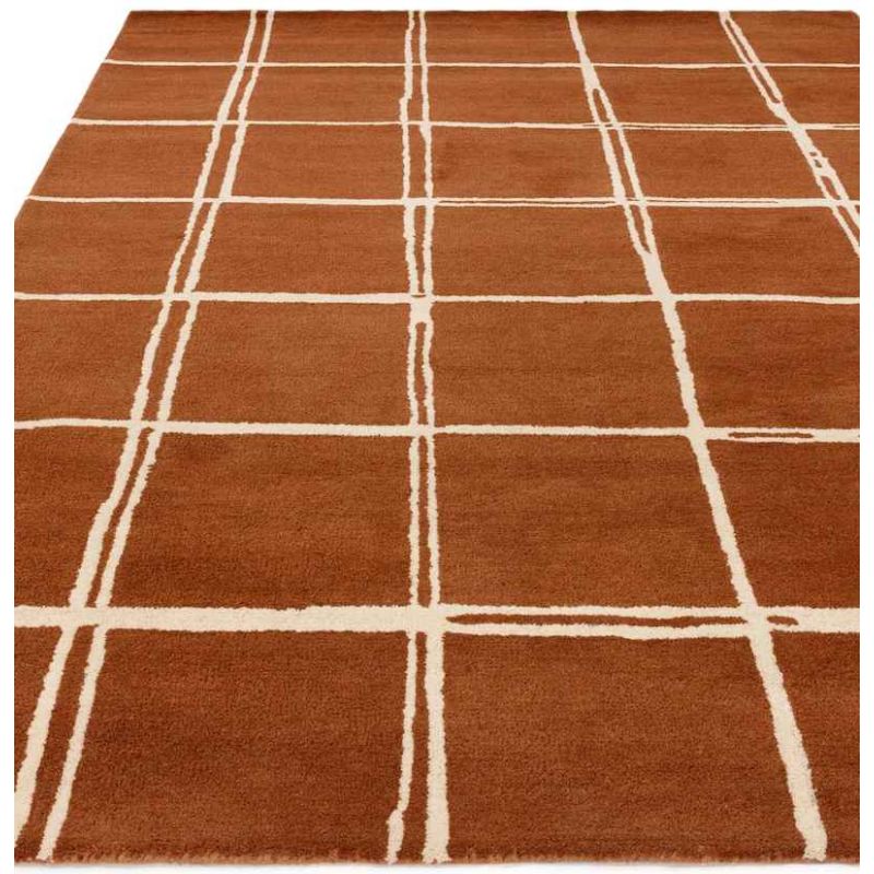 Tapis en laine moderne orange à carreaux blanc Georgia