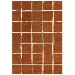 Tapis en laine moderne orange à carreaux blanc Georgia