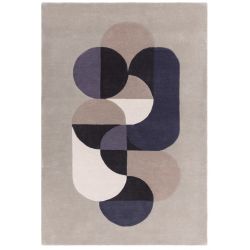 Tapis de salon moderne pure laine gris noir et bleu Station