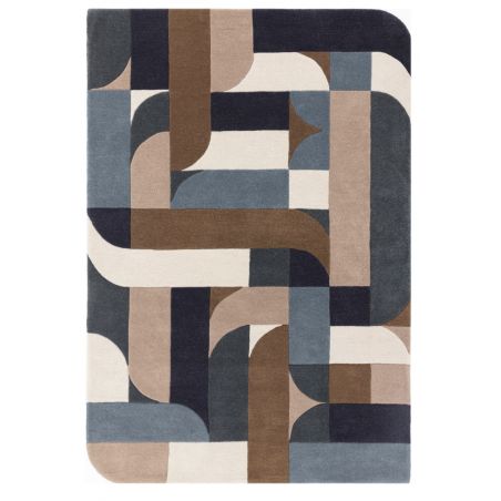 Tapis moderne forme original pure laine beige et bleu