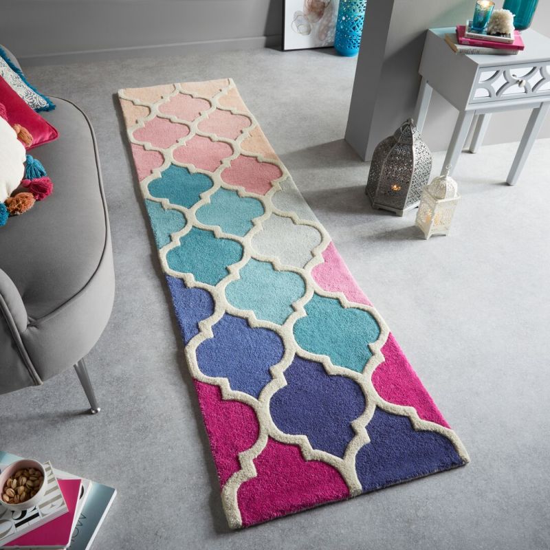 Tapis de couloir Rosella rose et bleu