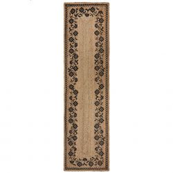 Tapis de couloir en jute naturel motifs noirs MAISIE