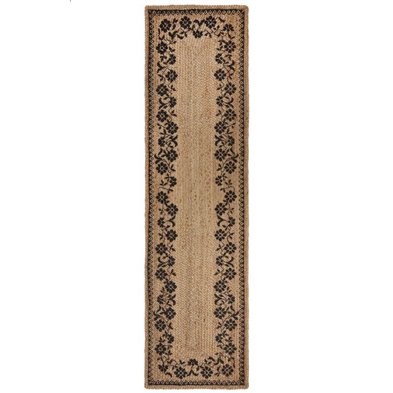 Tapis de couloir en jute naturel motifs noirs MAISIE