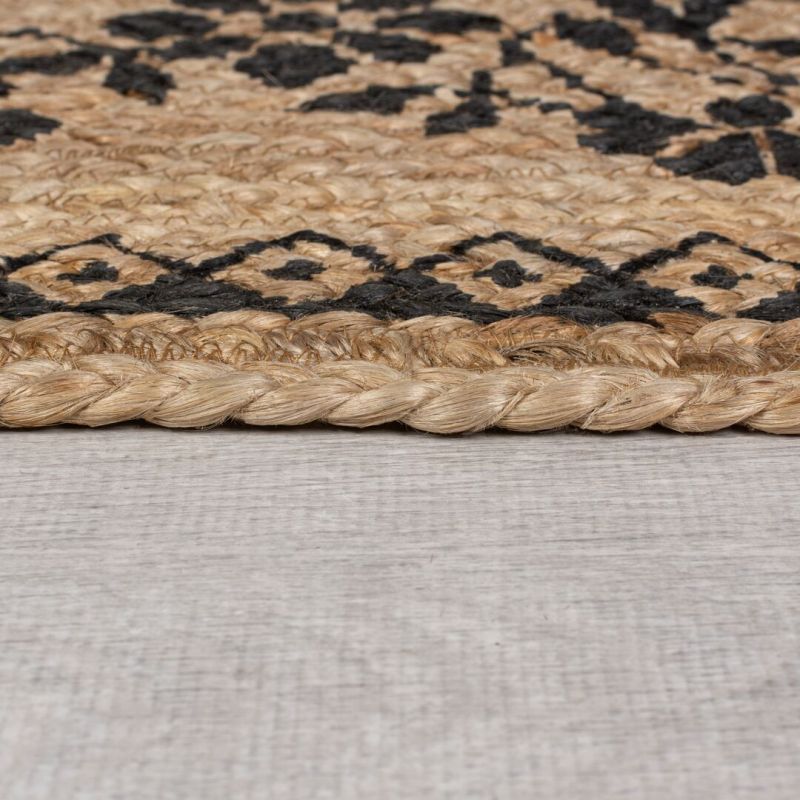 Tapis de couloir en jute naturel motifs noirs MAISIE