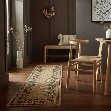 Tapis de couloir en jute naturel motifs noirs MAISIE Tapis de couloir en jute naturel motifs noirs MAISIE