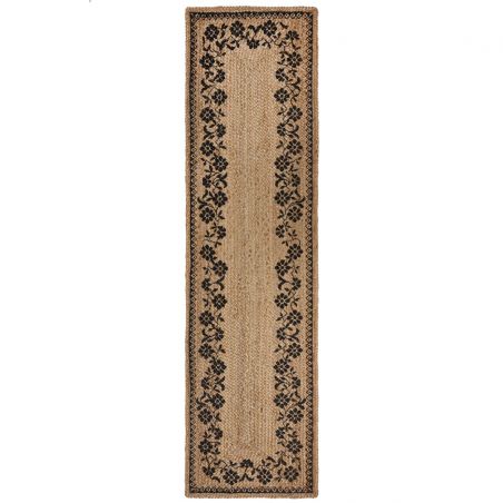 Tapis de couloir en jute naturel motifs noirs MAISIE Tapis de couloir en jute naturel motifs noirs MAISIE