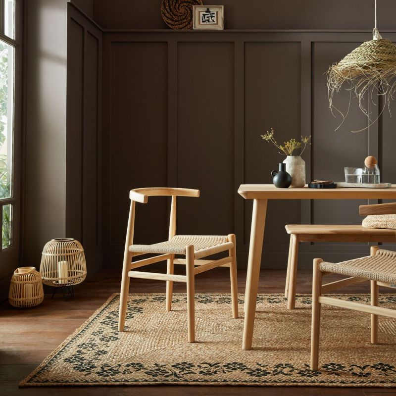 Tapis de couloir en jute naturel motifs noirs MAISIE