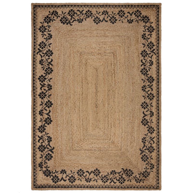 Tapis de couloir en jute naturel motifs noirs MAISIE