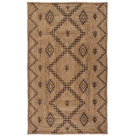 Tapis en jute naturel motifs geometriques noirs Rowen