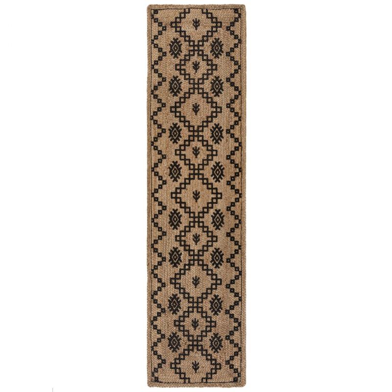 Tapis en jute naturel motifs geometriques noirs Rowen