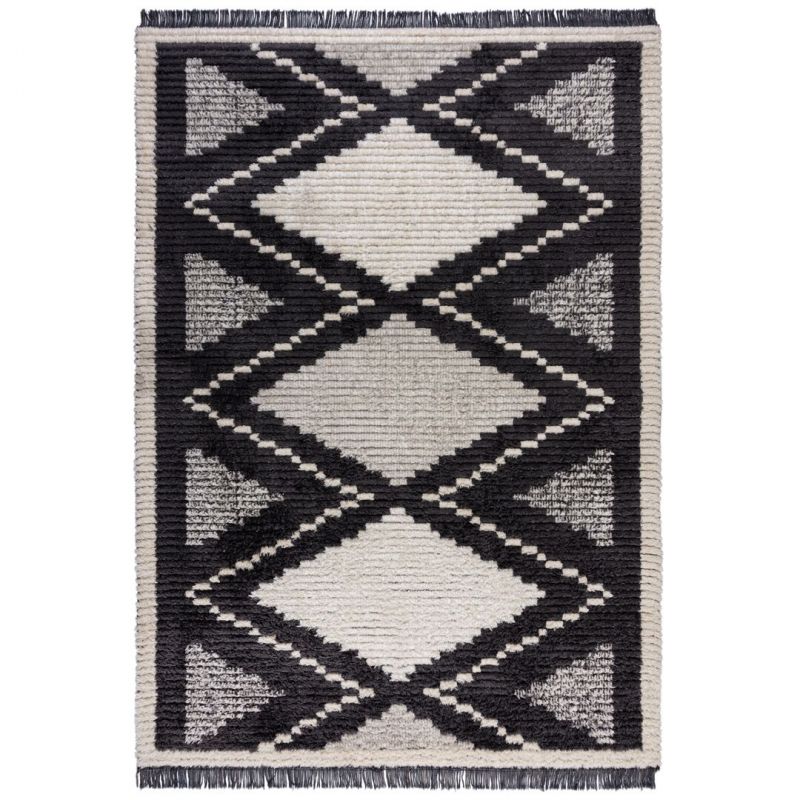 Tapis doux motifs berbères gris et blanc Zaid