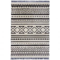 Tapis doux motifs berbères noirs sur fond blanc Sabri