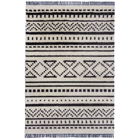 Tapis doux motifs berbères noirs sur fond blanc Sabri 