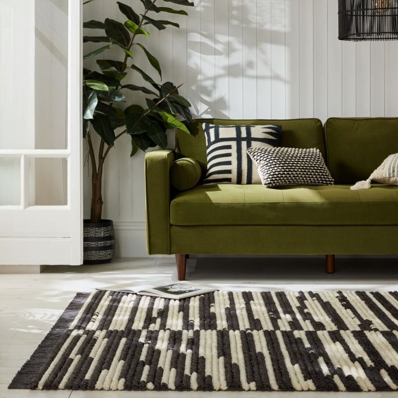 Tapis doux motifs géométriques noirs et blancs Lina
