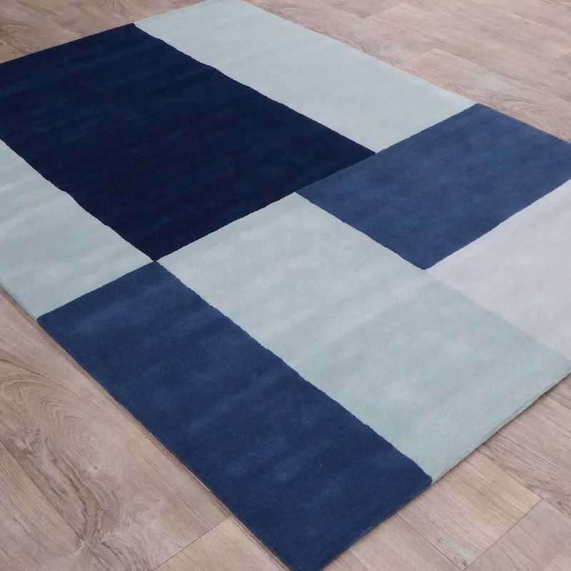 Tapis de salon moderne en Laine bleu Patch