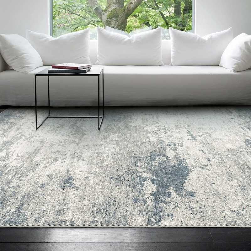 Tapis en laine et coton chenille bleu chiné Kano