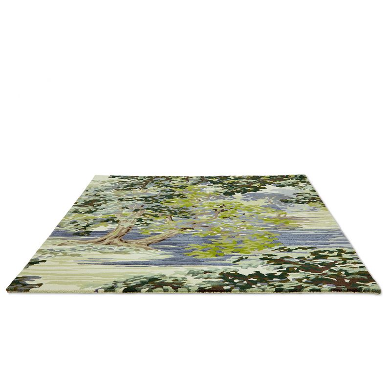 Tapis de salon en pure laine et viscose Ancient Canopy Vert Forêt
