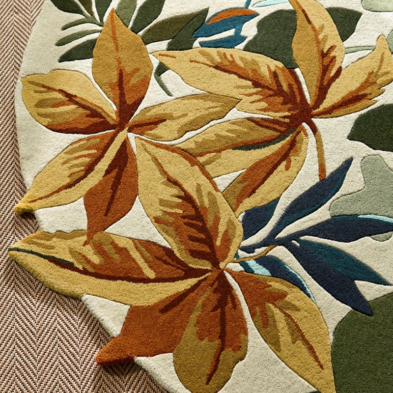 Tapis rond en laine forme organique feuillage débordantmarron Robin's Wood