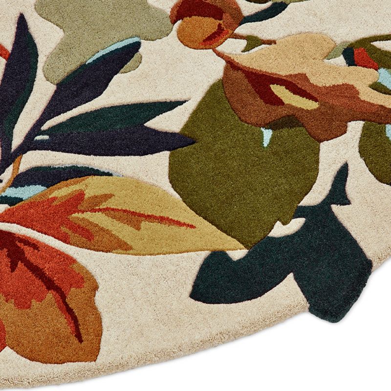 Tapis rond en laine forme organique feuillage débordantmarron Robin's Wood