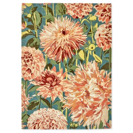 Tapis haut de gamme fleuri en pure laine Coral Dahlia