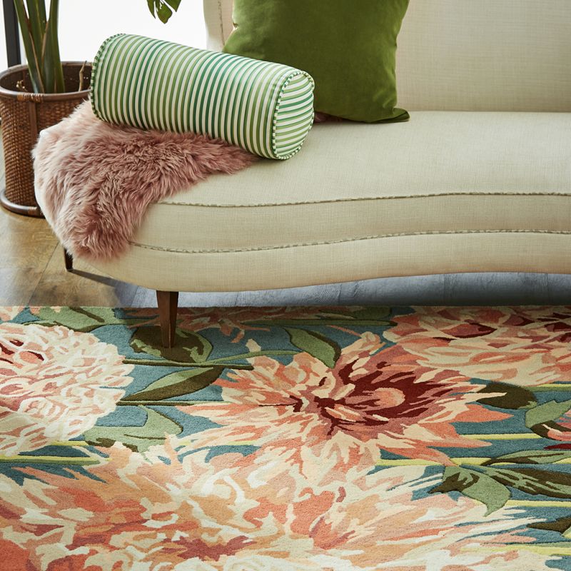 Tapis haut de gamme fleuri en pure laine Coral Dahlia