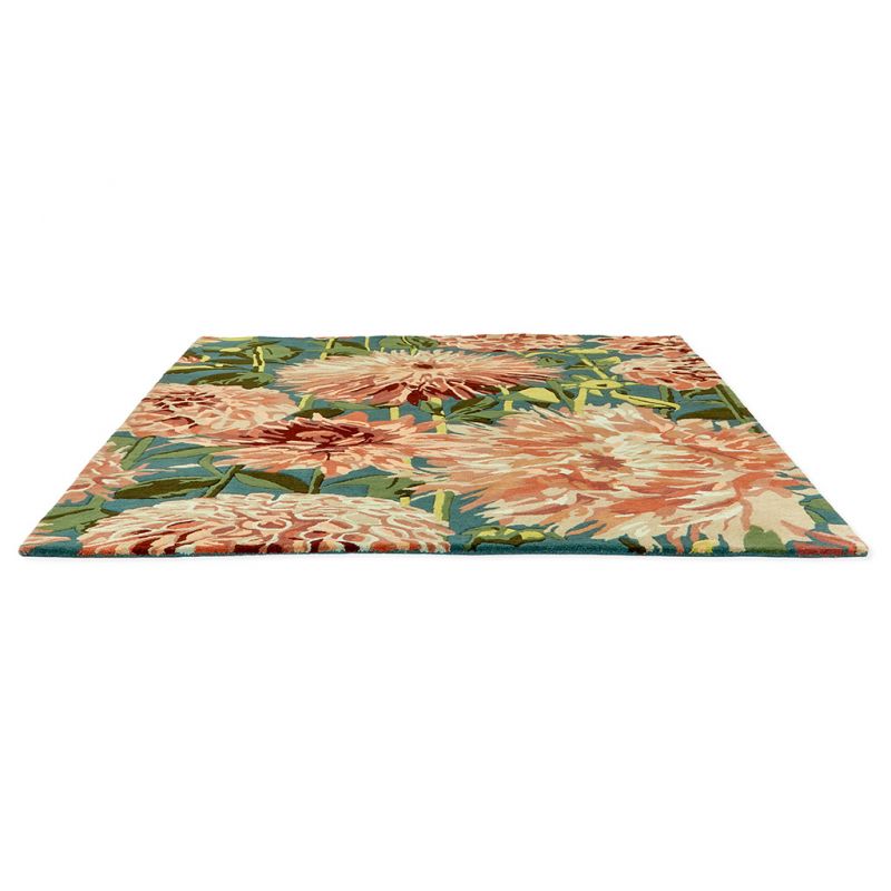 Tapis haut de gamme fleuri en pure laine Coral Dahlia