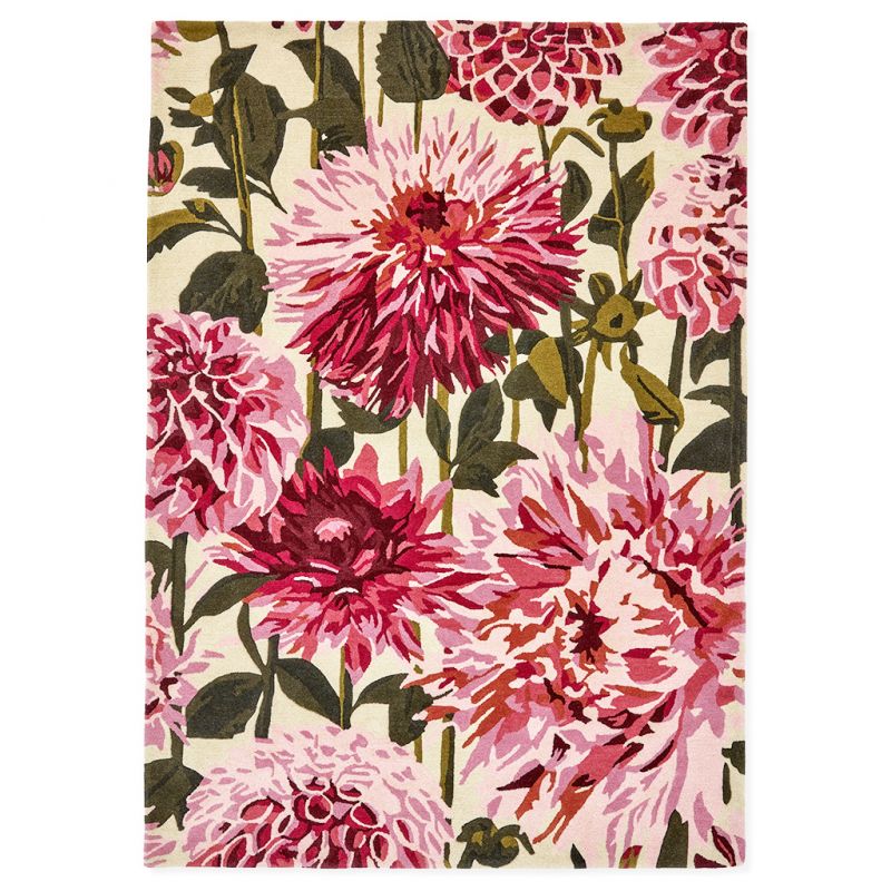 Tapis haut de gamme fleuri en pure laine Fuschia Dahlia