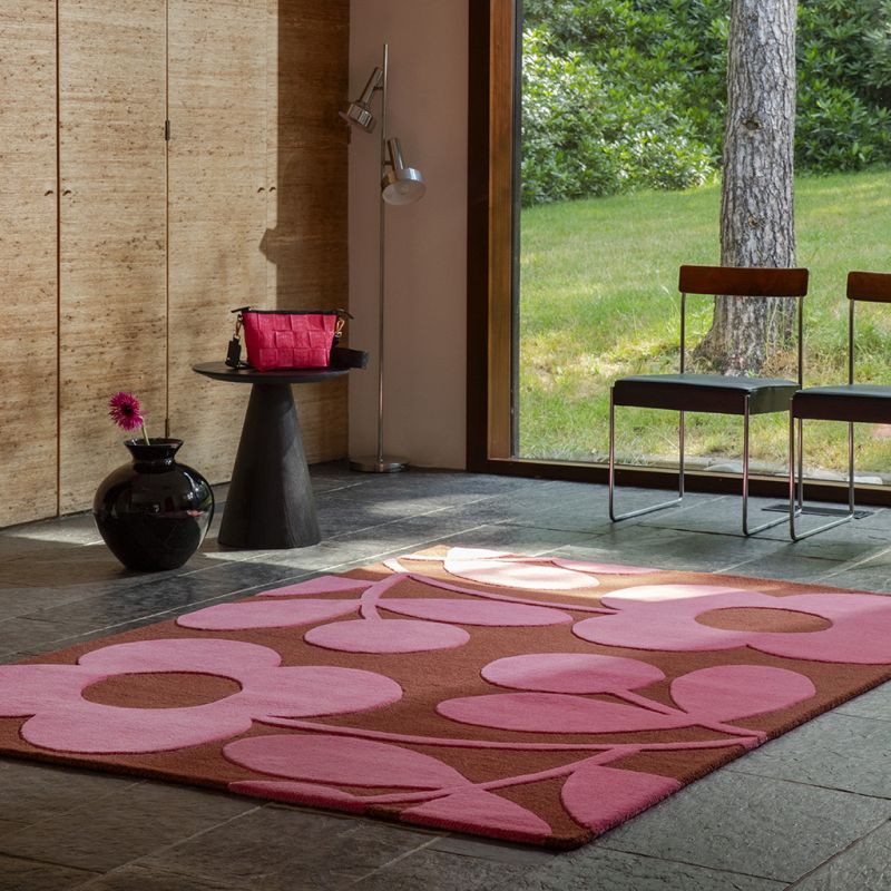 Tapis en laine fleurs roses Sprig Stem Paprika
