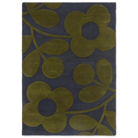 Tapis en laine fleurs vertes Sprig Stem Marine