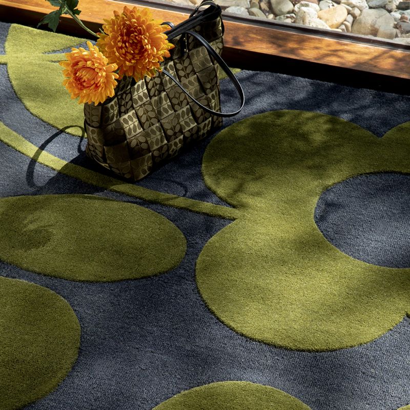 Tapis en laine fleurs vertes Sprig Stem Marine