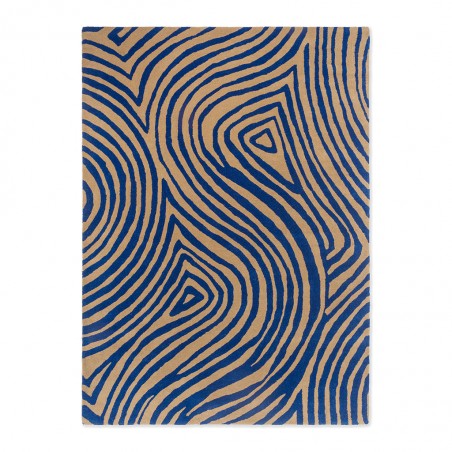 Tapis moderne haut de gamme en pure laine Decor Groove Bleu électrique