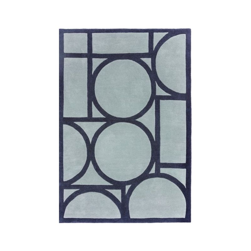 Tapis style art déco en pure laine bleu Miramar