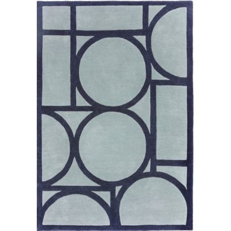 Tapis style art déco en pure laine bleu Miramar