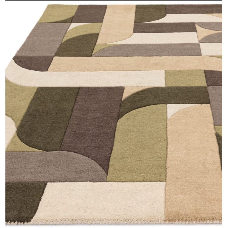 Tapis moderne forme originale pure laine beige et kaki Kansas