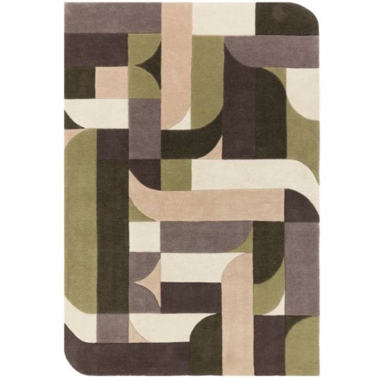 Tapis moderne forme originale pure laine beige et vert Kansas