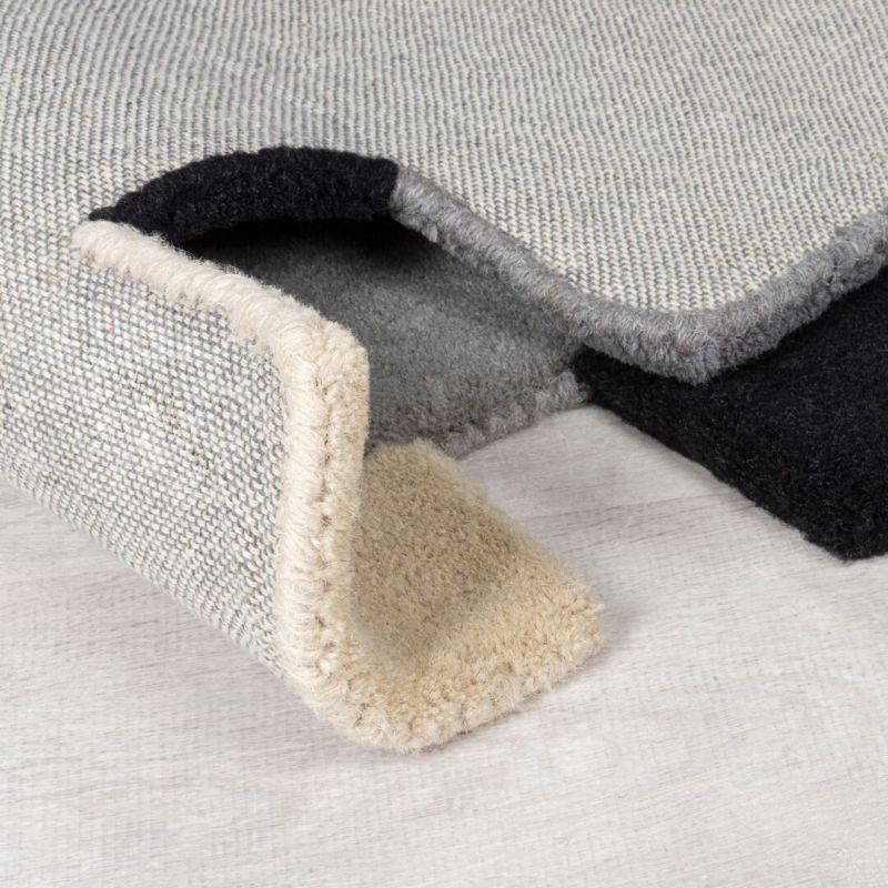 Tapis de couloir déstructuré en laine noir blanc gris Collage