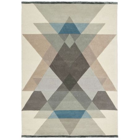 Tapis graphique moderne tufté main en laine Freya Vert Gris Bleu