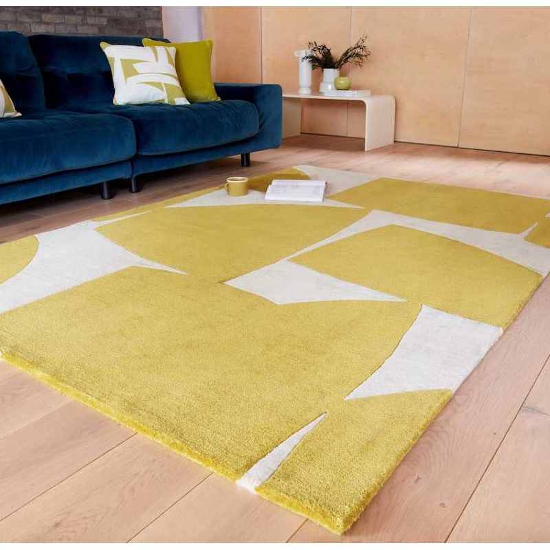 Tapis contemporain tufté main en polypropylène recyclé jaune Richmond