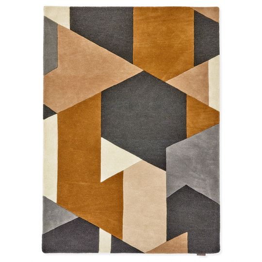 Tapis en laine formes triangulaires caramel, gris ardoise, Žcru Popova