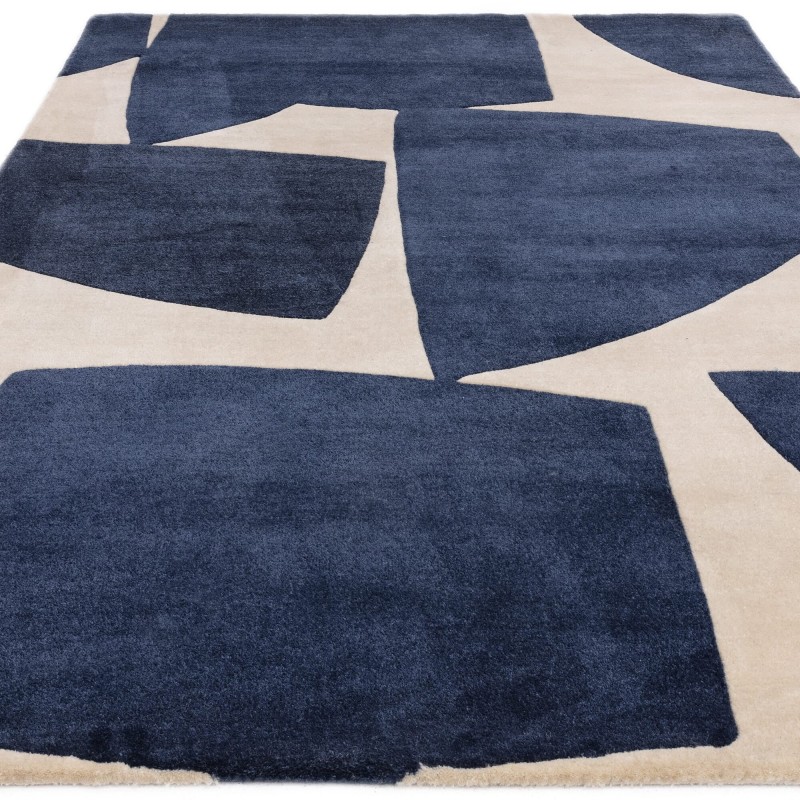 Tapis contemporain tufté main en polypropylène recyclé bleu Richmond