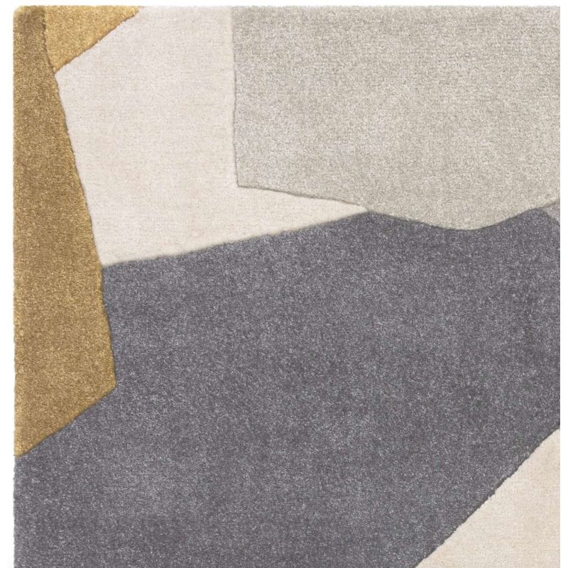 Tapis contemporain tufté main en PET jaune et gris Riga