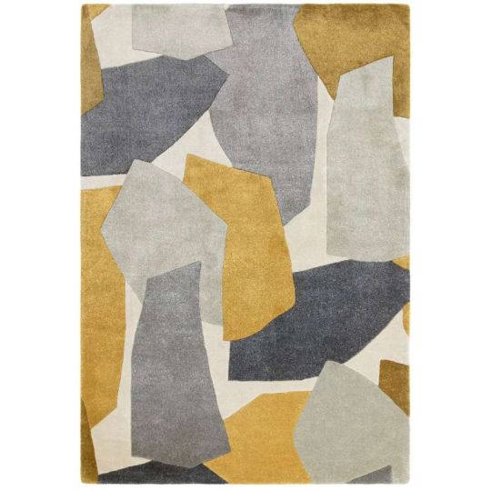 Tapis contemporain tuftŽ main en PET jaune et gris Riga