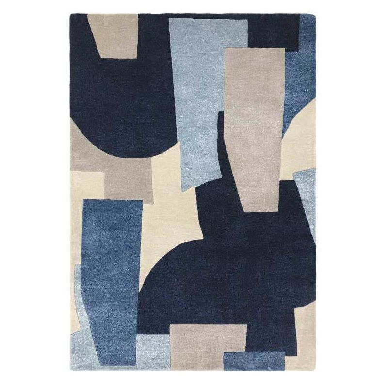 Tapis contemporain tufté main en PET bleu Riga